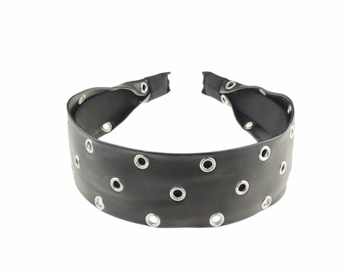 Womens Leather Look Vegan 4cm Headband Winter Evening Wedding Party Birthday Goth Punk Christmas Birthday Alice Band Hair Accessories Hairband Rivets Studded Black