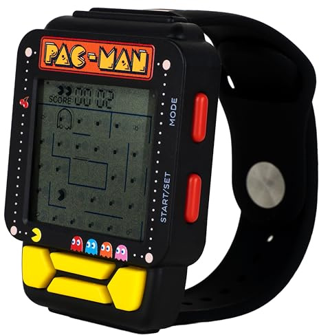 Fizz Creations PAC-MAN Gaming Watch Retro Digital Wrist Watch with LCD Arcade Game, Alarm & Time Display, Classic Gamer Gift, Pac Man Nostalgic Electronic Toy Watch, Battery Included