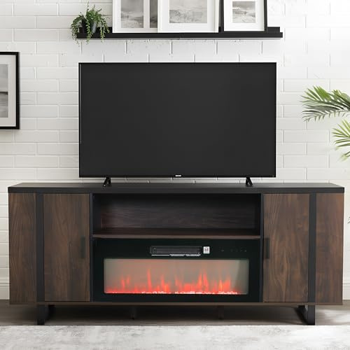 Parrot Uncle Vintage TV-Schrank Mit 36-Zoll-Elektrokamin Für Fernseher Bis Zu 80 Zoll, TV-Möbel Mit Integriertem Kamin, Medien-Und Unterhaltungszentrum Mit Stauraum,Modernes Für Das Wohnzimmer Braun