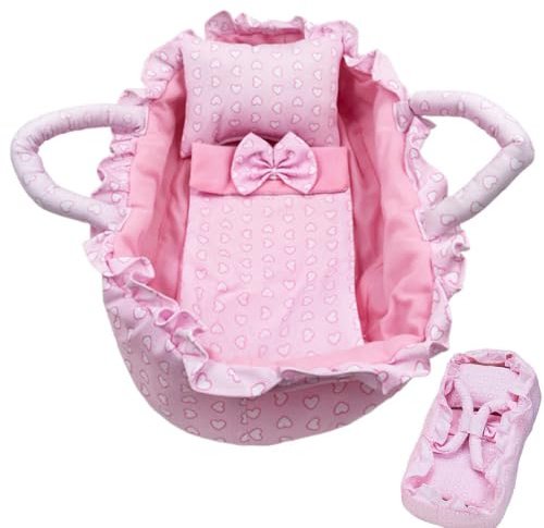 Doll Bassinet Carrier, Pink Cradle with Pillow and Carry Handles