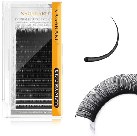 NAGARAKU Extensiones de Pestañas Individuales Clásico 1:1 Pestañas Pelo a Pelo Volumen Lashes Natural Blando Suave Wispy Singel Eyelash Extension Pestañas Postizas Negro 16 Filas(0.15mm D 7-15mm)