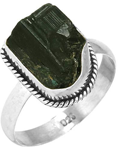 Natürlich Grün Turmalin Rau Frau Schmuck Solide 925 Sterling Silber Ring Größe 63 (20.1) (37960_R10)