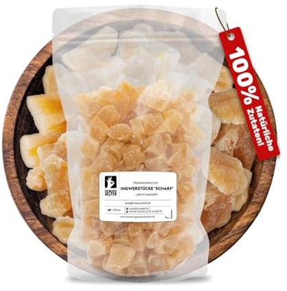 Bremer Gewürzhandel Ingwer 1Kg, kandierter Ingwer - Ginger, Trockenfrüchte ungeschwefelt, Ingwer getrocknet, Ingwer Würfel, Ingwer kandiert scharf