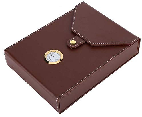 Humidor aus Zedernholz, Zigarrenbox aus hochwertigem Leder, Mini-tragbar, mit Luftbefeuchter, Hygrometer, tragbar, 10-15 Stück, leicht zu transportieren, für Reisen, 3 Farben (Dunkelbraun)