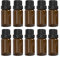 Alledomain Lot de 10 flacons d'huiles essentielles en verre ambré de 10 ml avec bouchon noir et 1 compte-gouttes et 12 étiquettes - Mini flacon d'ambre vide rechargeable pour huiles de massage, marron
