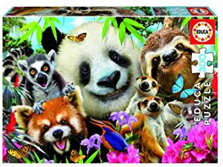 Educa - Puzzle 300 Teile | Tierfreunde Selfie, 300 Teile Puzzle für Kinder ab 6 Jahren, Panda, Erdmännchen, Fuchs, Faultier (18610)