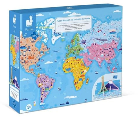 Janod - 350-teiliges pädagogisches Kinderpuzzle Die Sehenswürdigkeiten der Welt - Entwicklung von Feinmotorik und Konzentration - Ab 7 Jahren, J02677