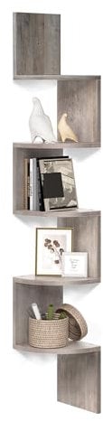 VASAGLE Eckregal, Wandregal 5 Ebenen, Schweberegal für Bücher, Bücherregal, Pflanzenregal für Schlafzimmer, Wohnzimmer, Badezimmer, Homeoffice, greige meliert