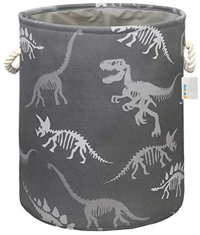 OYHOMO Wäschekorb Faltbare Aufbewahrungskorb Groß Aufbewahrungsbox Grau Dinosaurier Stoffkorb Organizer für Kinderzimmer, Spielzeug, Kleidung, H40 x D35cm, Runde