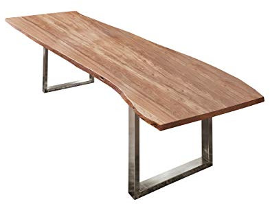 SAM Esszimmertisch 300x100 cm Umea, Baumkantentisch naturfarben, Akazienholz massiv, U-Gestell Edelstahl gebürstet