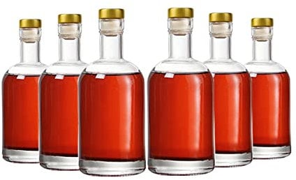 Kaachli Bottiglie in vetro trasparente da 170 ml – 200 ml [confezione da 6] per vino bevande bevande olio aceto kombucha birra acqua soda con tappo in sughero coperchio ermetico