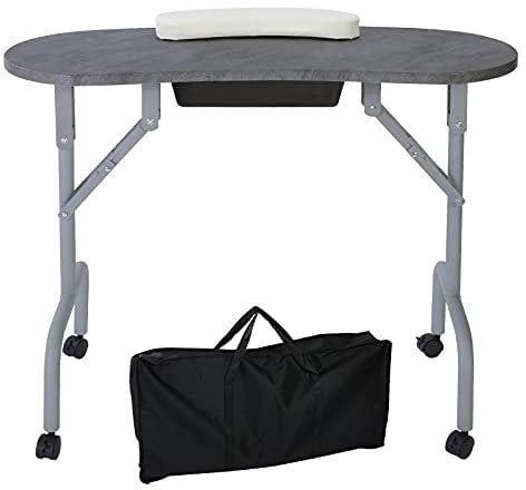 AGESISI Portable Manicure Table Foldable Nail Desk with Large Drawer Nail Tech Table for Technician Salon Workstation Client Wrist Cushion/Carry Bag/4 Lockable Wheels, 36-inch, Black