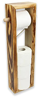 Toilettenpapierhalter aus Holz Stehend | Toilettenpapier Aufbewahrung ohne Bohren | Klopapierhalter WC-Ständer | Deko für Badezimmer (Geflammtes Holz, 60 x 16,5 x 8,5 cm)