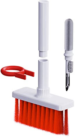 5 in 1 Keyboard Cleaning Brush Kit,Keyboard Cleaner Dust Remover,Bluetooth Earbuds Cleaning Pen,Key Puller Computer Cleaning Tools Multifunctional Cleaning Tool for PC Laptop headsets (Red)