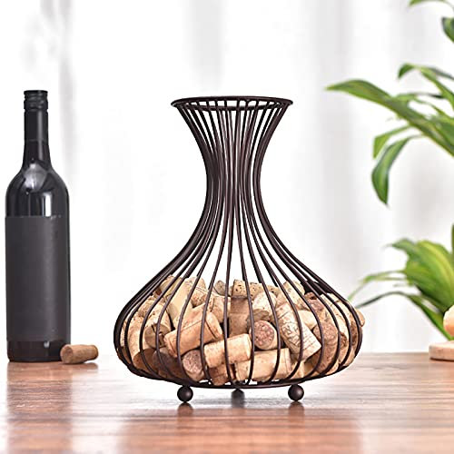 Metal Wine Cork Holder Collector Wine Bottle Barrel Cork Stopper Storage Basket Holder Iron Cork Collector Container, Wine Decanter Shaped