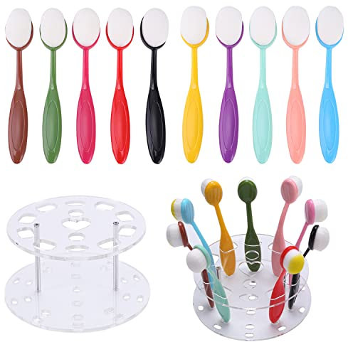 OTCRAFT 10 pcs Large Ink Blending Brushes with10 Brushes Lid and Round Brush Holder Packaging Set for Scrapbooking Background Card Templates Card Making Paper Craft Background Blender Painting