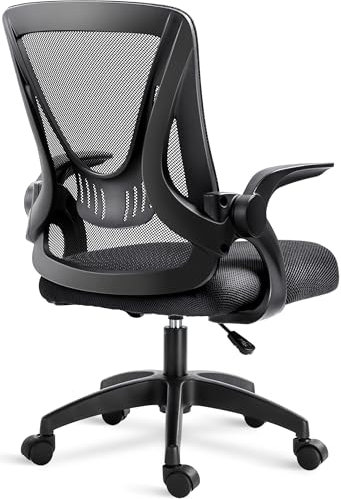 Blisswood Adjustable Office Chair, Desk Chair, Mesh Swivel Chair With 90° Flip-up Armrest Computer Chair With Lumbar Support Adjustable Height (Black)