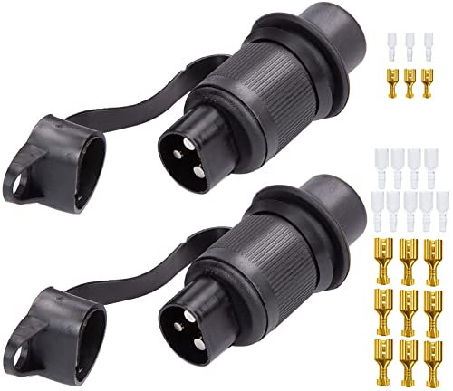 SPARKMOTO 2 Pièces prise 3 broches male, 12V 24V prise 3 plots agricole male,Connecteur Prise 3 Broches pour Tracteur Agricole Véhicule,Prise Remorque 3 Broches Male,avec cosses plates et isolations
