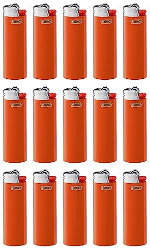 BIC J26 Maxi Feuerzeug, Gemischte Farben und BIC Ständer – Leicht und Zuverlässig (Orange, 15)