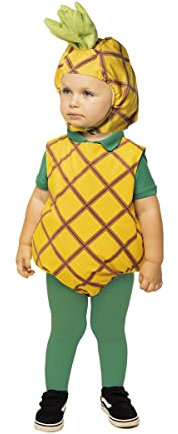 Rubies Ananas-Kostüm für Jungen und Mädchen, Babygröße 1-2 Jahre, gelber Ananas-Overall, grüne Strumpfhose und Mütze, original Halloween, Weihnachten, Karneval und Geburtstag.