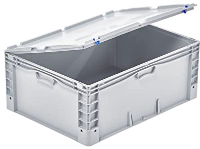 SuperSparSet 2x Scharnierdeckel mit 2x blauen Schiebeschnappverschlüssen für Euro-Norm Großbehälter | BxT 60x80cm | Grau | Eurobox, Transportbox, Transportbehälter, Stapelbehälter