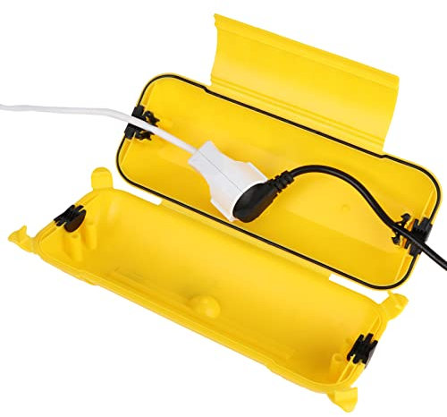 RESTMO IP44 wasserdichte Kabelbox für den Außenbereich (Outdoor), wetterbeständige Große Schutzbox für Verlängerungskabel, Schukostecker, Elektrowerkzeug, 290mm x 110mm x 75mm, Gelb