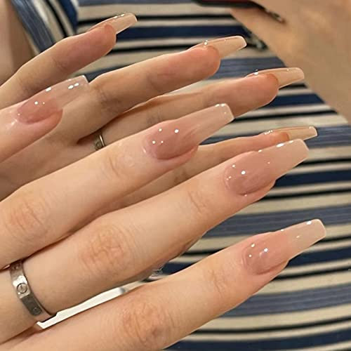 AKOFIC 24 Pièces Carré Faux Ongles Français, Rose et Blanc Faux Ongles de Cercueil avec Colle à Ongles, Press On Nails Faux Ongles à Coller Nail Art pour Femme et Fille
