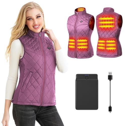Kintiwe Beheizbare Weste, Beheizte Weste Damen Heizweste mit 12000mAh Powerbank, Beheizbare Jacke Heizjacke Wärmeweste mit 5 Heizzonen und 3 Einstellbaren Temperaturen für Outdoor Wandern Skifahren