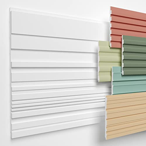 HEXIMO Lamellenwand (1.84 m²) aus XPS - Lamellen Wandpaneele Lamellenverkleidung Akustikpaneele weiß (4 Paneele, HLM-8-01 weiß) Paneele Wandleiste Platten Wand Deko