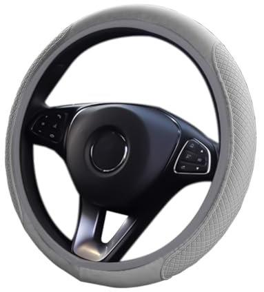 CGEAMDY Auto Lenkrad Abdeckung, Universal 38 cm Microfiber Lenkradhülle, Anti Rutsch Atmungsaktiv Lenkradabdeckung, Geruch frei Lenkradbezug Lenkradschoner(Grau)
