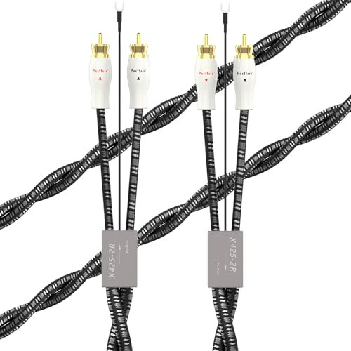 Preffair Turntable Cable with Ground Wire Phono RCA Cable 3.3FT Silver Male-to-Male 3 Pin for Turntable, Amplifier, DJ Mixer, Phono Preamp