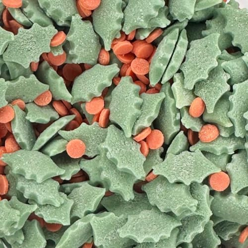 A Pinch Of - Christmas Holly & Berries Sugar Shapes Cake Topper Sprinkles - 25g Edible VEGAN Sugar Festive Christmas Cake Toppers - Cupcake Decorations for Baking