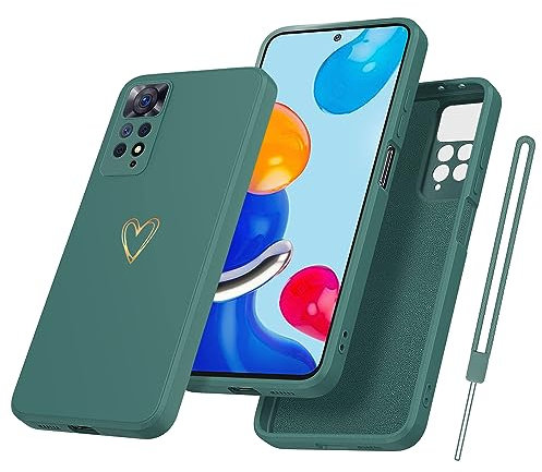 Yichxu Handyhülle für Xiaomi Redmi Note 11 /Note 11S Hülle mit Band Kette, Herz Love Silikon Weich TPU Stoßfeste Schutz Bumper Ultra Dünn Kratzfeste Schutzhülle für Redmi Note 11S /Note 11 4G, Grün
