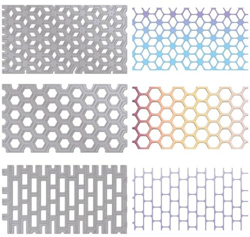 craspire 3 Stile Wabenziegel-Stanzschablonen, Sechseck, Unregelmäßiger Hintergrund, Rechteck, Metall-Stanzformen, Rahmen-Sets, Prägevorlage Für DIY Scrapbook, Album, Fotopapier, Karte
