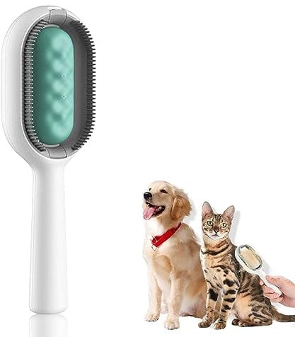 Pet Hair Removal Comb With Water Tank, Dog Brush Cat Brush for Long Haired Cats Dogs, Multifunctional Pet Cat Hair Remover Brush 3 in 1, Self Cleaning Cat Brush Grooming Brush (Long, Green)