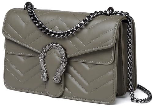 Travistar Kleine Umhängetasche Damen Handtasche Gesteppt Kunstleder Crossbody Bag Damen - Anthrazit Kette Schultertasche Moderne Abendtasche Mittel - Grau