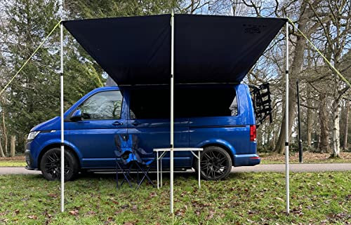 Wild Earth Awning Kit Sun Shade, RV, Camper, Motorhome, SUV, Truck, ANY Vehicle. Lightweight ripstop waterproof. Kit includes canopy set and awning rail. Securely attach to ANY vehicle (BLACK)