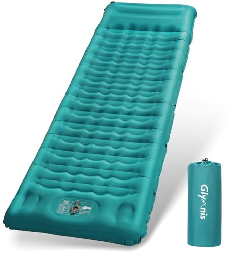 Glymnis Matelas de Camping, Matelas Camping de 12 Centimètres d'Épaisseur, Matelas Autogonflant 1 Personne Ultra-léger avec Oreiller et Pompe à Pied pour Camping, Voyage, Randonnée