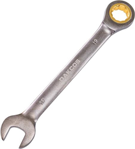 DAKCOS 19mm Ratchet Spanner Fixed Head Ratcheting Combination Wrench, Metric Combination Spanner CR-V