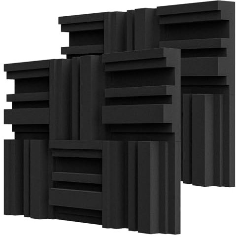 BXI Dick Akustikschaumstoff Paneele Set mit Diffusionsmuster, 30 x 30 x 7,8 cm, 12 Stück Hochdichte Schalldämmung Schallschutz Wand/Tür, 3D Schallabsorber Schwarz für Gaming Deko, Büro & Tonstudio