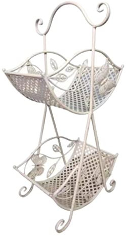 OUYUE Pflanzenständer Vintage Blumenregal Aus Schmiedeeisen, 2 Ebenen, Halbrundes Regal, Heimdekoration, Blumenständer Blumentreppen (Color : White, Size : 69 * 35 * 22cm)