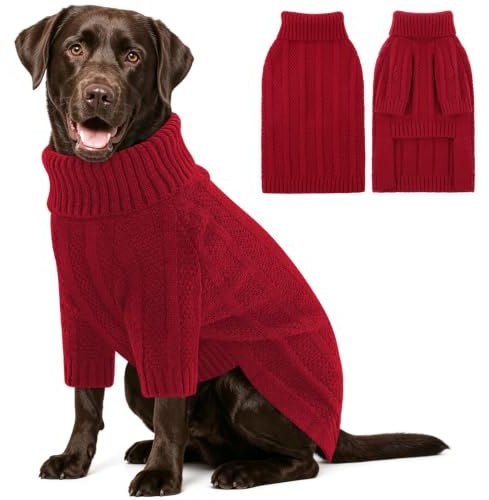 Queenmore Hundepullover XXL, Weich & Warm, Strickpullover für Schäferhund, Rottweiler & Deutsche Dogge (Rot, 2XL)
