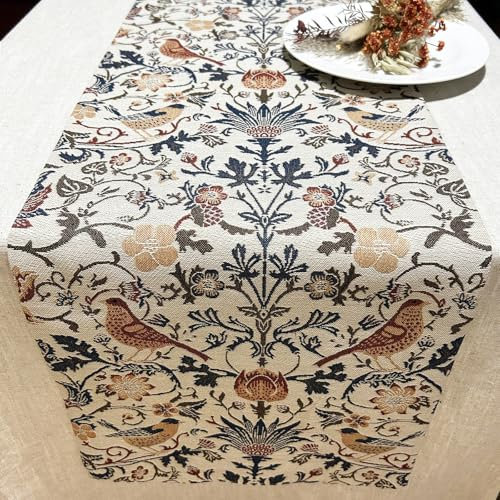 Landhausstil Quasten Tischläufer, Jacquard-Tischläufer, Doppellagig Waschbar Küche Tisch Dekoration Party Geburtstag Hochzeit Dekor 30x200cm