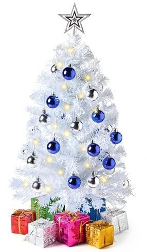 JOIEDOMI Piccolo Albero di Natale da 61 cm Con Luci, Stella Sulla Cima, Ornamenti e Scatole Regalo - Mini Albero Artificiale Pre-Illuminato a LED