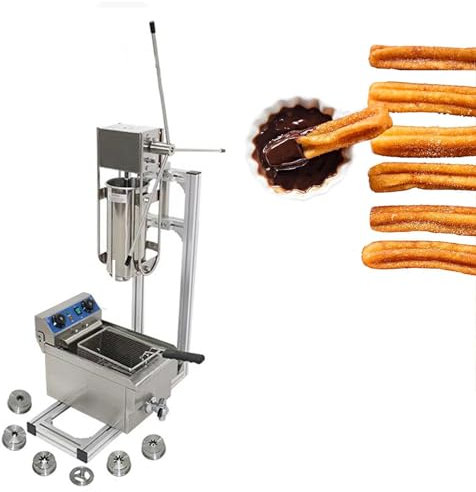 lwjunmm Manual Filler, Commercial Manual Churros Machine Vertical Spanish Donuts Maker with 6L Fryer,Stainless Steel Dessert Donuts Filler for Commerial or Home Use,A