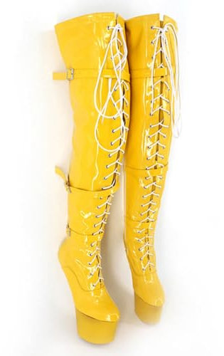 RJXGECUF Tacchi Donna Stivali al Ginocchio Senza Tacco Alto 20cm Vernice Allungata,yellow-45