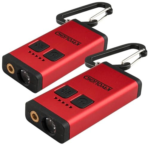 KryoLights Lampen: 2er-Set Mini-Taschenlampe mit Laserpointer, 3 W, 80 lm, Akku, dimmbar (Laserpointer Katzenspielzeuge, rot USB, Karabiner)