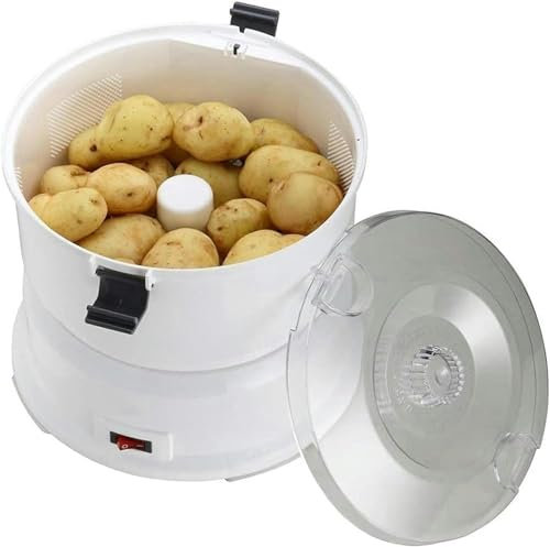 HOTAPEPU Electric Potato Peeler Machine,Electric Slicers,Potato Rumbler Peeler Machine, Vegetable Peeler with Container, Rotary Safety Lock,1kg Capacity