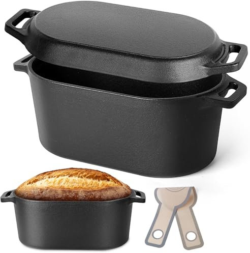 Oval Dutch Oven for Bread Baking, 3.4qt, Black, Up To 1000 ℉ Cast Iron Loaf Dutch Oven With Lid For Homemade Bread, Sourdough Dutch Oven