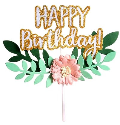 Vaguelly 4er Set HAPPY Birthday Buchstaben Mit Blumen Und Blättern Für Kuchen Deko Einsteckkarten Mit Stäbchen Für Kreative Geburtstagsfeiern Und Tortenverschönerung